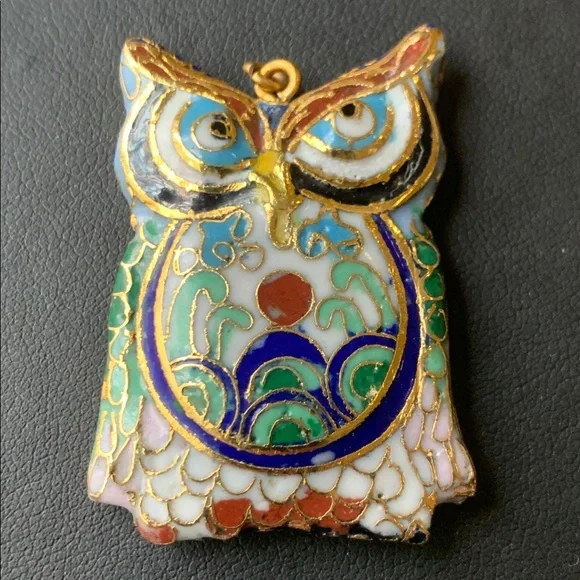 Vintage Cloisonné Owl Pendant - Picture 2 of 6